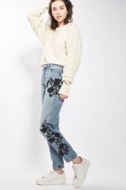 MOTO Floral Embroidered Mom Jeans at Topshop